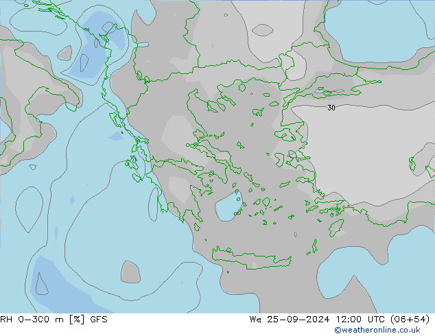 RH 0-300 m GFS ср 25.09.2024 12 UTC