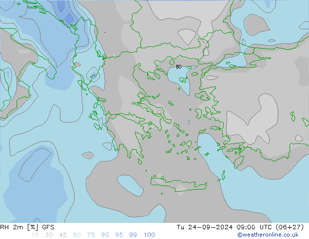 RH 2m GFS wto. 24.09.2024 09 UTC