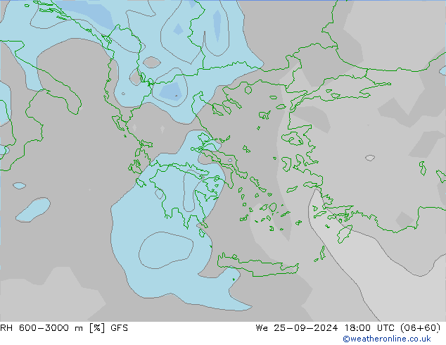 RH 600-3000 m GFS ср 25.09.2024 18 UTC