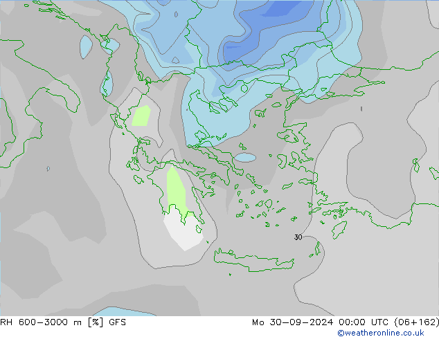 RH 600-3000 m GFS pon. 30.09.2024 00 UTC