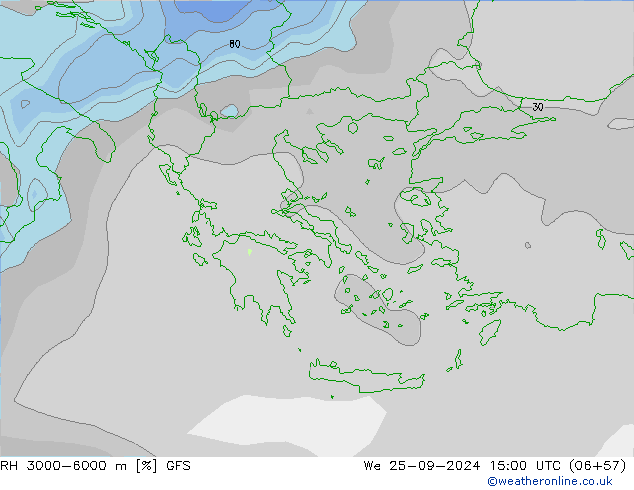 3000-6000 m Nispi Nem GFS Çar 25.09.2024 15 UTC