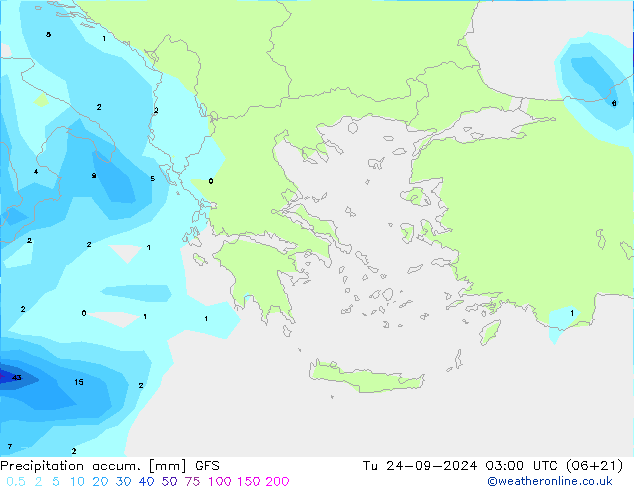 Precipitation accum. GFS Tu 24.09.2024 03 UTC