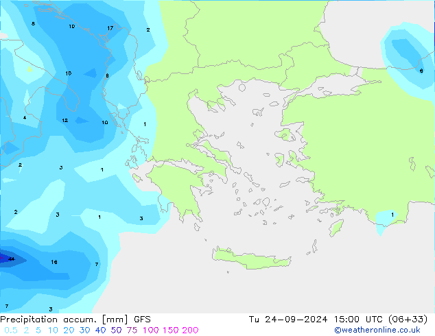 Precipitation accum. GFS Tu 24.09.2024 15 UTC