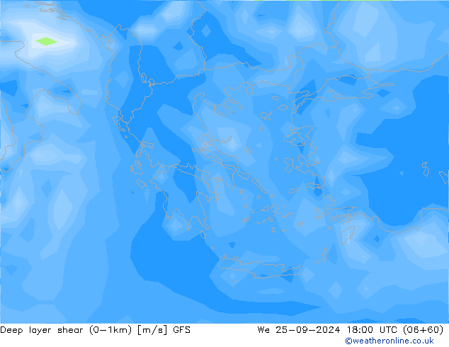 Deep layer shear (0-1km) GFS ср 25.09.2024 18 UTC