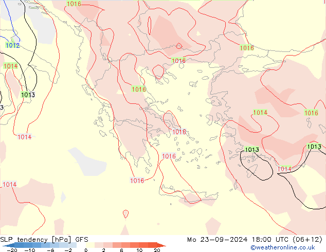 SLP tendency GFS Mo 23.09.2024 18 UTC