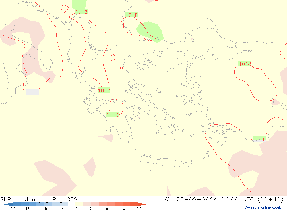 SLP tendency GFS We 25.09.2024 06 UTC