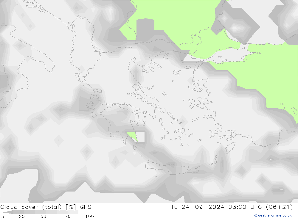 Bewolking (Totaal) GFS di 24.09.2024 03 UTC