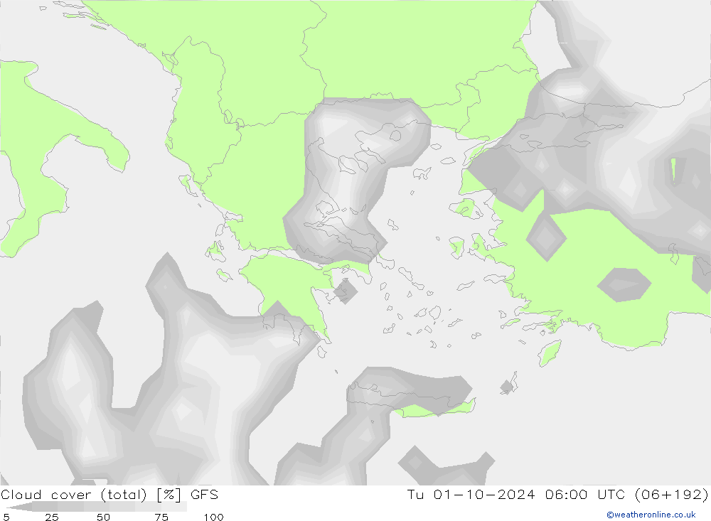 Nubes (total) GFS mar 01.10.2024 06 UTC