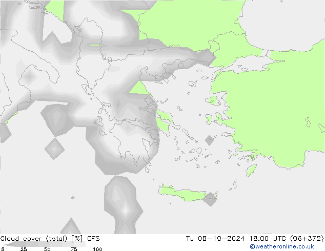 Nubi (totali) GFS mar 08.10.2024 18 UTC