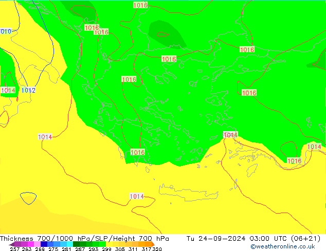 Espesor 700-1000 hPa GFS mar 24.09.2024 03 UTC