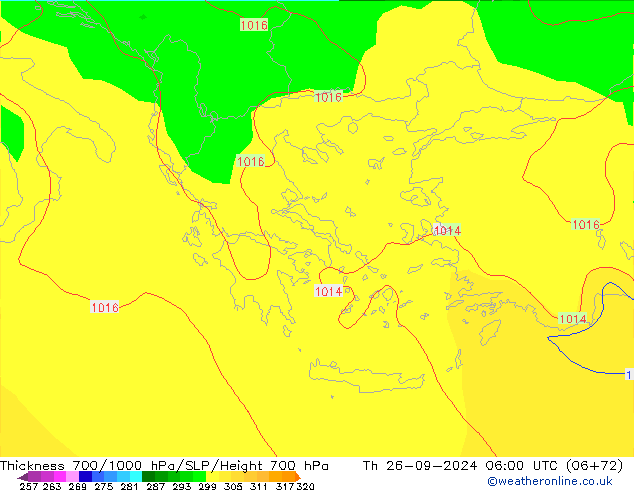 Thck 700-1000 hPa GFS Čt 26.09.2024 06 UTC