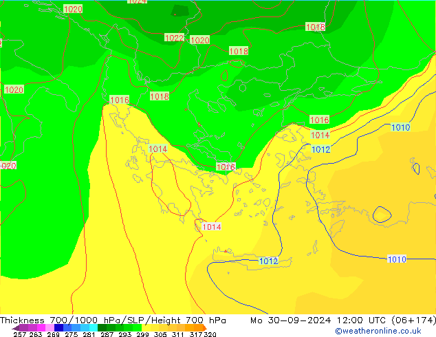 Thck 700-1000 hPa GFS Mo 30.09.2024 12 UTC