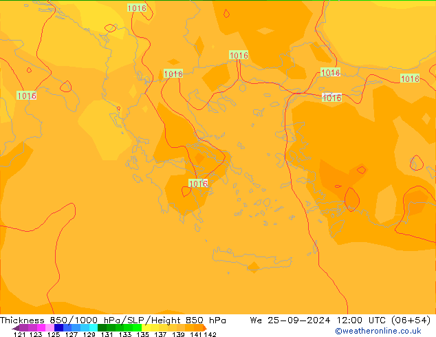 Thck 850-1000 гПа GFS ср 25.09.2024 12 UTC