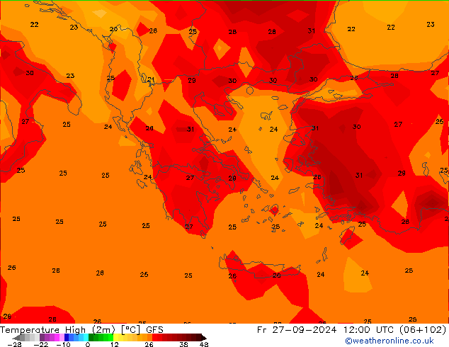 Maksimum Değer (2m) GFS Cu 27.09.2024 12 UTC