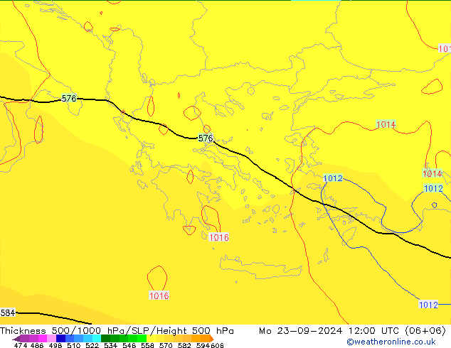 Thck 500-1000гПа GFS пн 23.09.2024 12 UTC