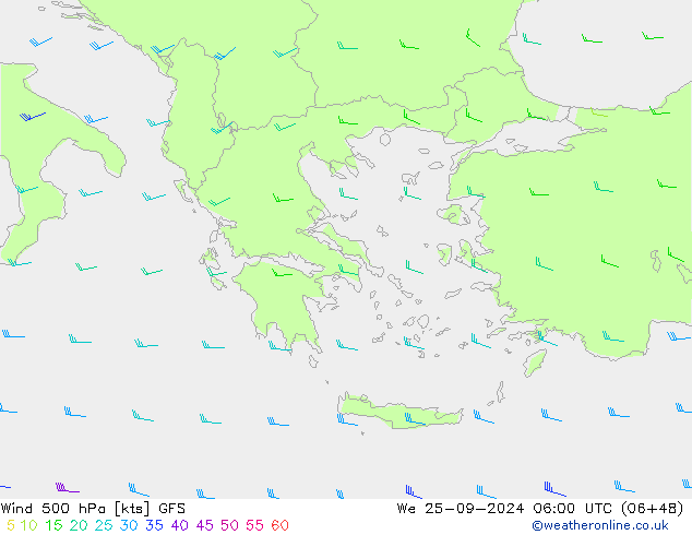 Wind 500 hPa GFS wo 25.09.2024 06 UTC