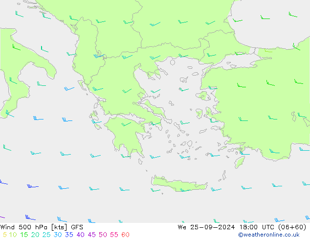 Vento 500 hPa GFS Qua 25.09.2024 18 UTC