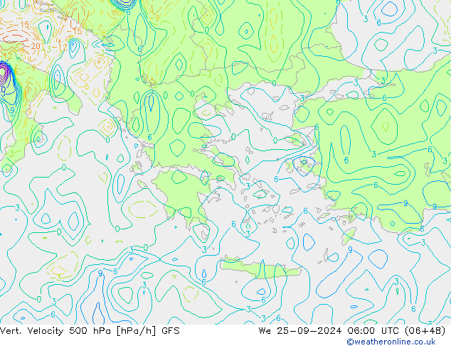 500 hPa Dikey Hız GFS Çar 25.09.2024 06 UTC