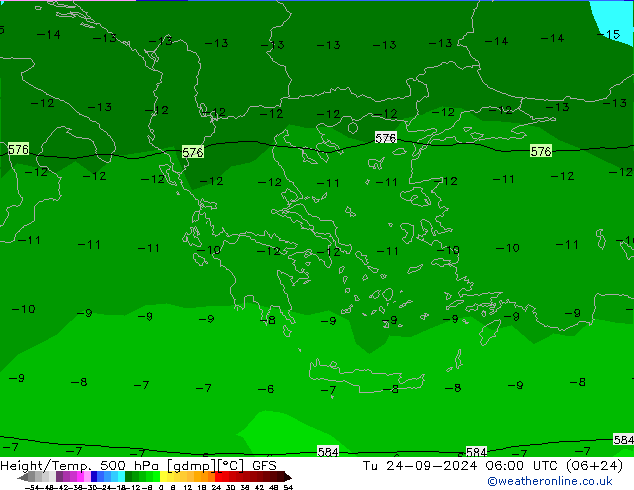 Z500/Rain (+SLP)/Z850 GFS Út 24.09.2024 06 UTC