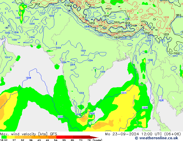 Max. wind velocity GFS lun 23.09.2024 12 UTC