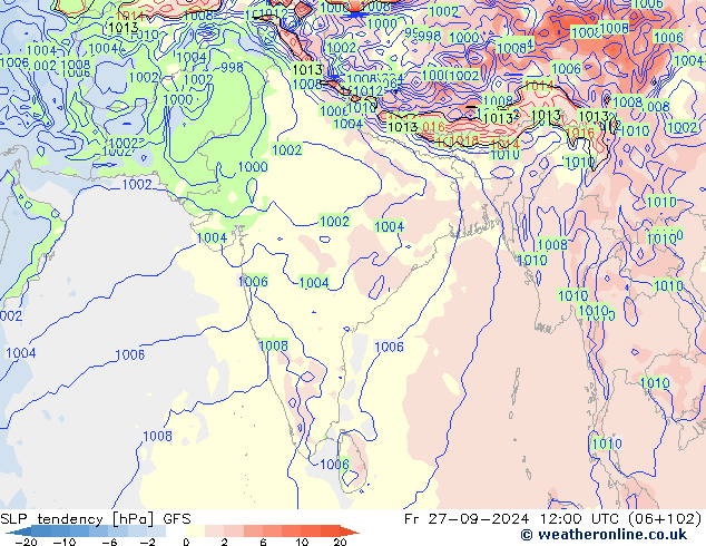 SLP tendency GFS Fr 27.09.2024 12 UTC