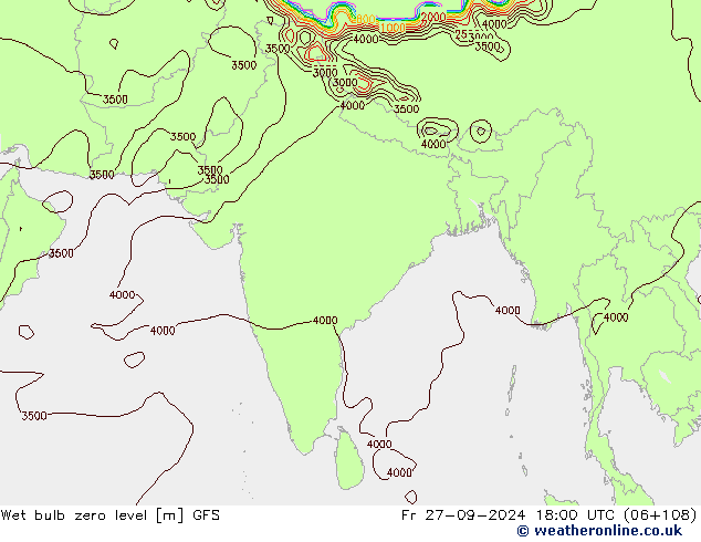 Wet bulb zero level GFS vie 27.09.2024 18 UTC