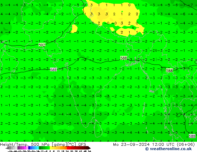 Z500/Rain (+SLP)/Z850 GFS pon. 23.09.2024 12 UTC