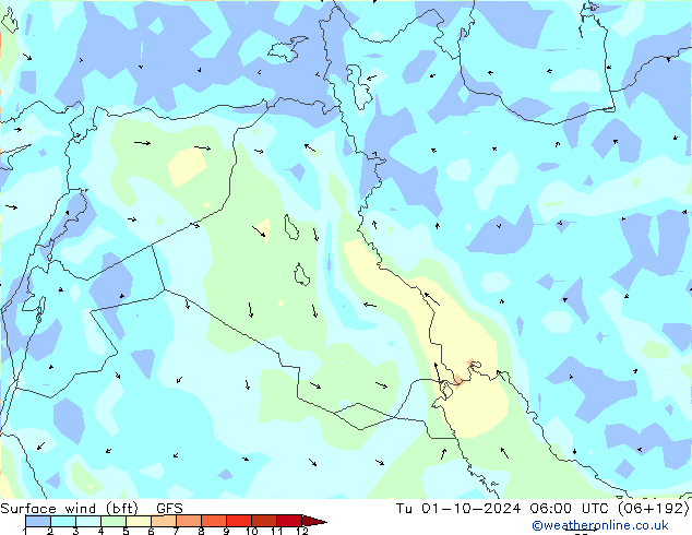 ве�Bе�@ 10 m (bft) GFS вт 01.10.2024 06 UTC