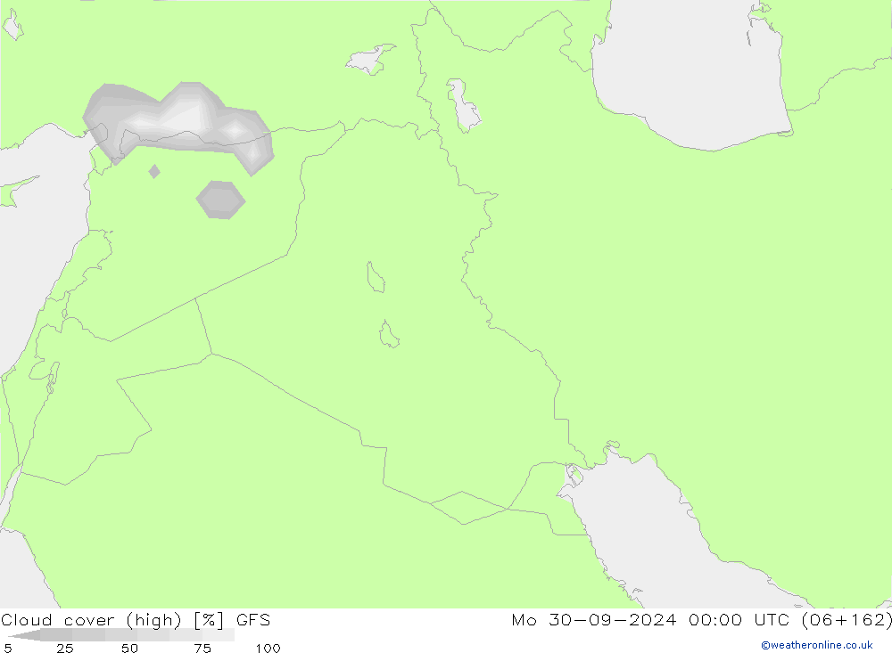 Cloud cover (high) GFS Mo 30.09.2024 00 UTC
