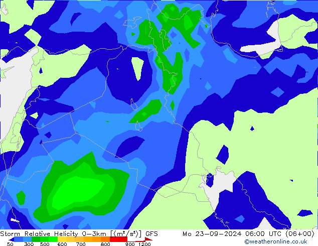 Storm Relative Helicity GFS пн 23.09.2024 06 UTC