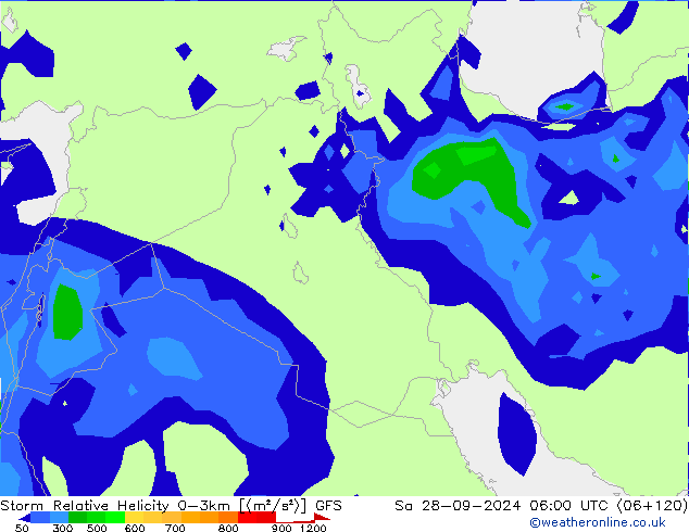 Storm Relative Helicity GFS  28.09.2024 06 UTC