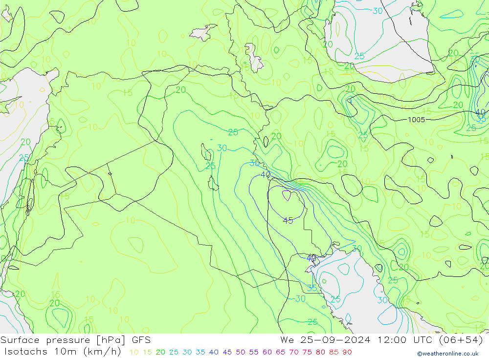 Isotachs (kph) GFS We 25.09.2024 12 UTC