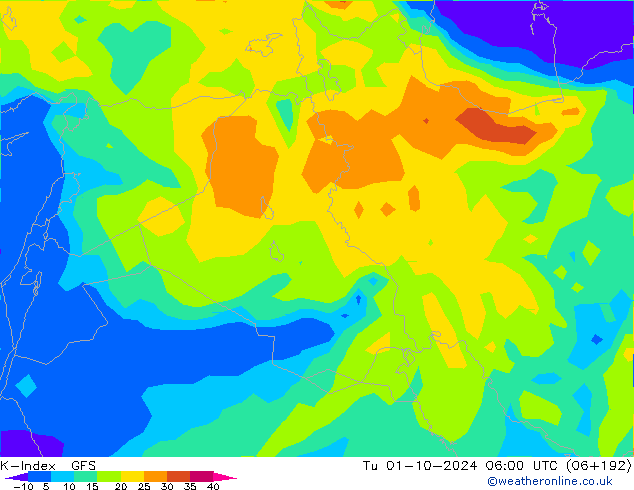 K-Index GFS Tu 01.10.2024 06 UTC