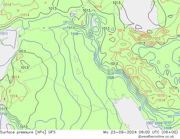 Presión superficial GFS lun 23.09.2024 06 UTC