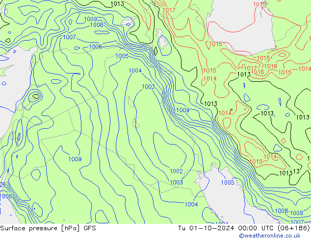 Surface pressure GFS Tu 01.10.2024 00 UTC