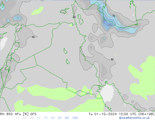 RH 850 hPa GFS Ter 01.10.2024 12 UTC