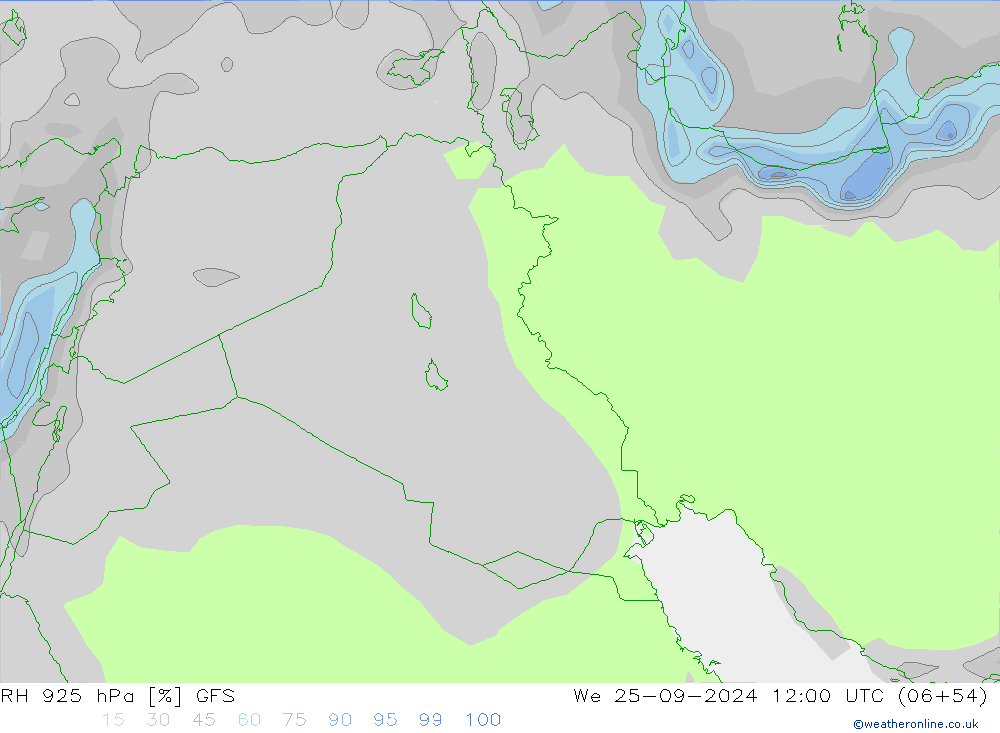 RH 925 hPa GFS We 25.09.2024 12 UTC