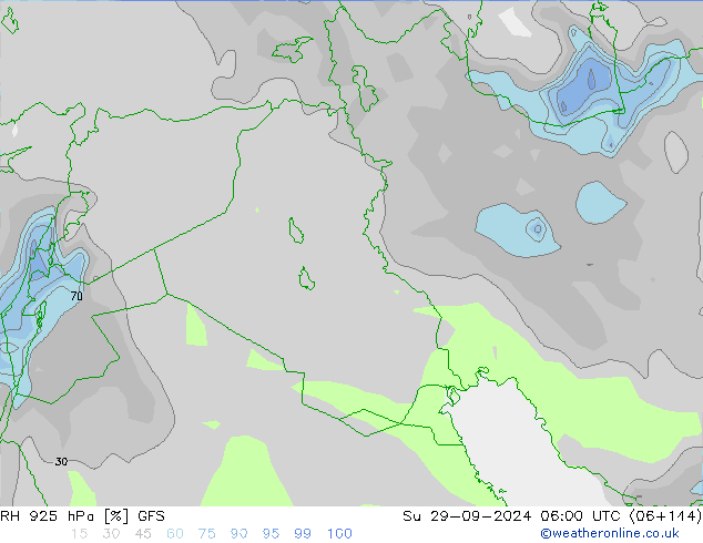 Humidité rel. 925 hPa GFS dim 29.09.2024 06 UTC