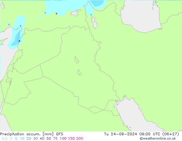 Precipitation accum. GFS Út 24.09.2024 09 UTC