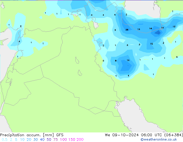 Precipitation accum. GFS śro. 09.10.2024 06 UTC