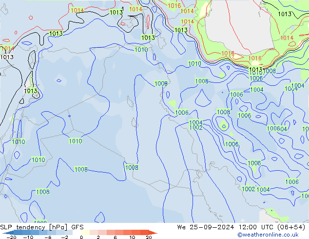 Tendance de pression  GFS mer 25.09.2024 12 UTC