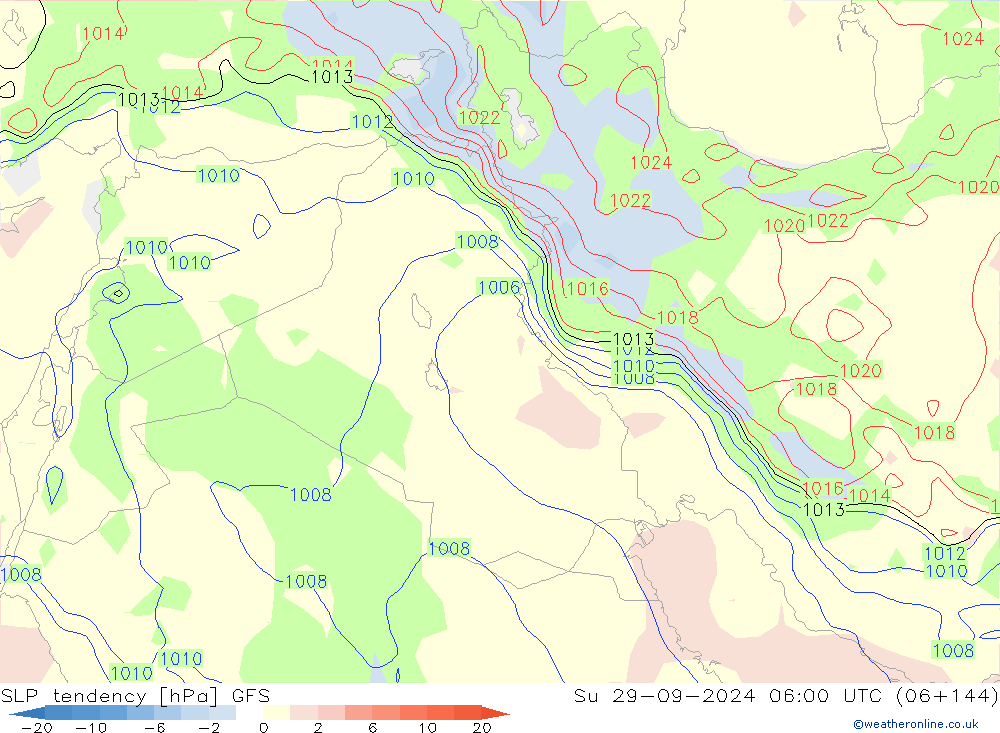 Tendenza di Pressione GFS dom 29.09.2024 06 UTC