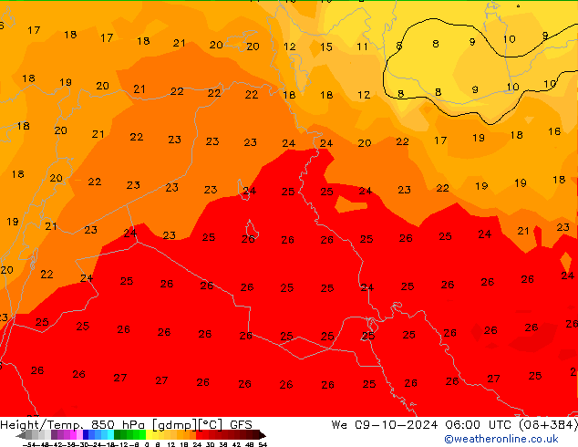 Z500/Yağmur (+YB)/Z850 GFS Çar 09.10.2024 06 UTC