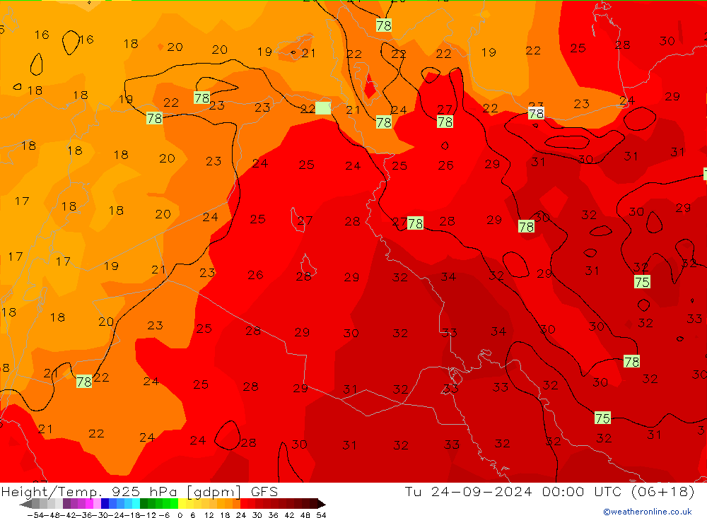Height/Temp. 925 hPa GFS Tu 24.09.2024 00 UTC