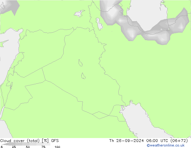 Cloud cover (total) GFS Th 26.09.2024 06 UTC