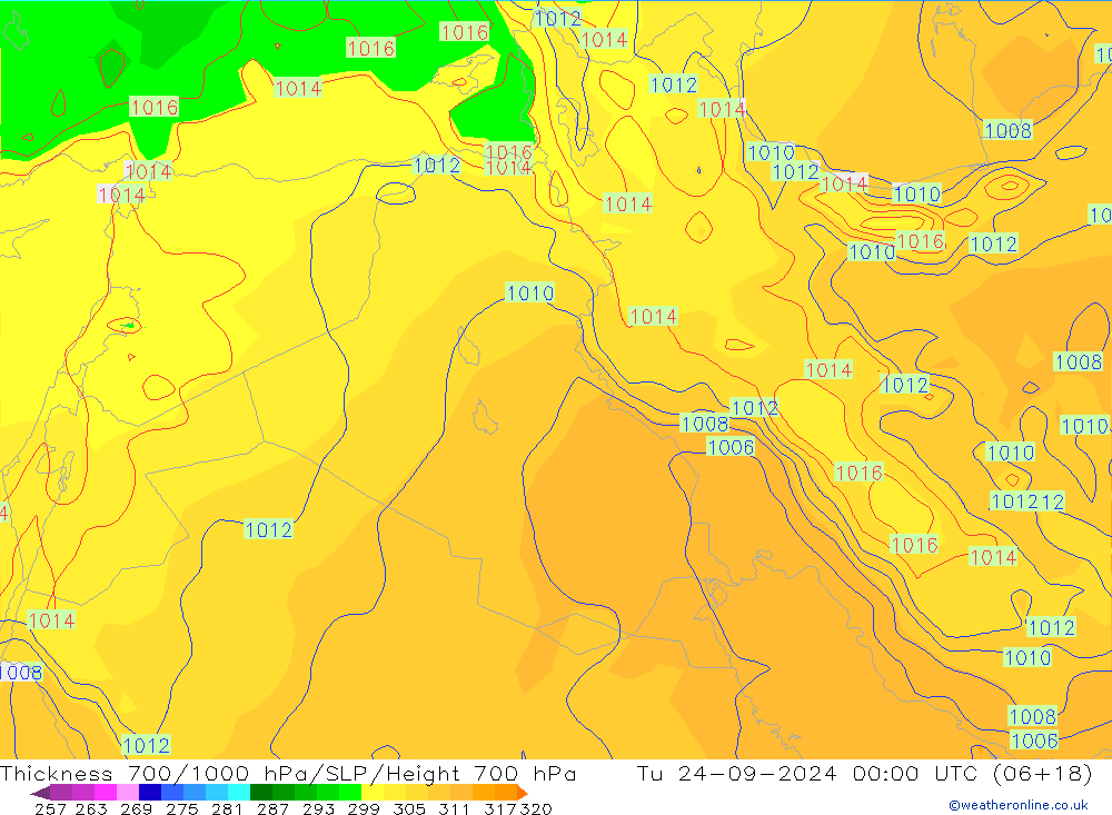 Thck 700-1000 hPa GFS September 2024