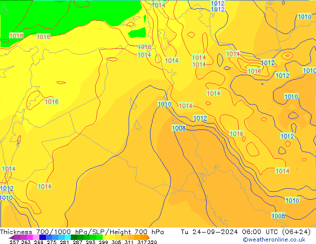 700-1000 hPa Kalınlığı GFS Sa 24.09.2024 06 UTC