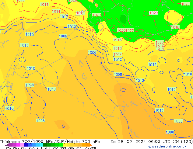 Thck 700-1000 hPa GFS  28.09.2024 06 UTC