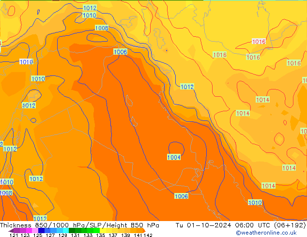 Thck 850-1000 hPa GFS Tu 01.10.2024 06 UTC