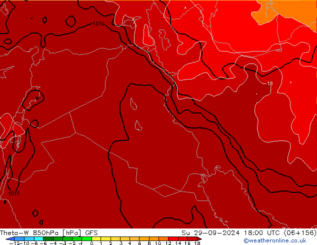 Theta-W 850hPa GFS dim 29.09.2024 18 UTC